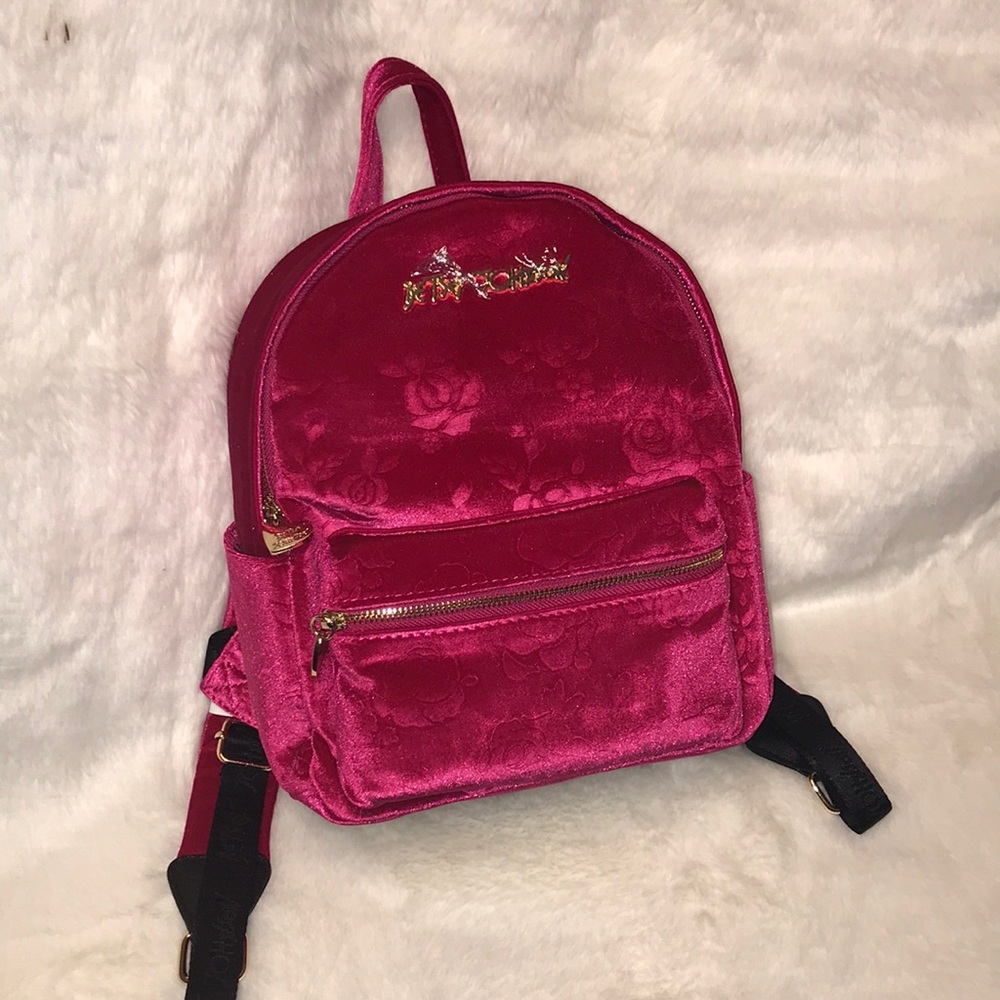 Betsey Johnson Small Velvet Rose Backpack